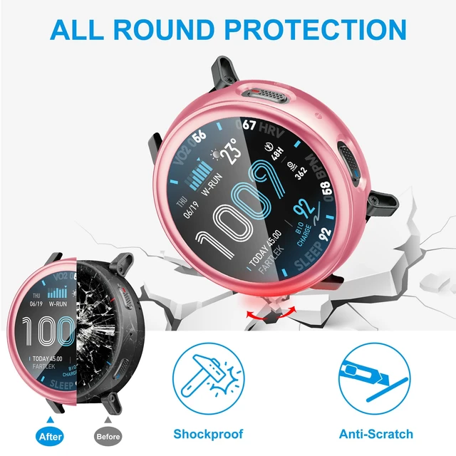 Alt view image 4 of 7 - 8 Pack Case Compatible for Amazfit Active Max with Tempered Glass Screen Protector, Shockproof Soft TPU Cover Compatible with Amazfit Active Max