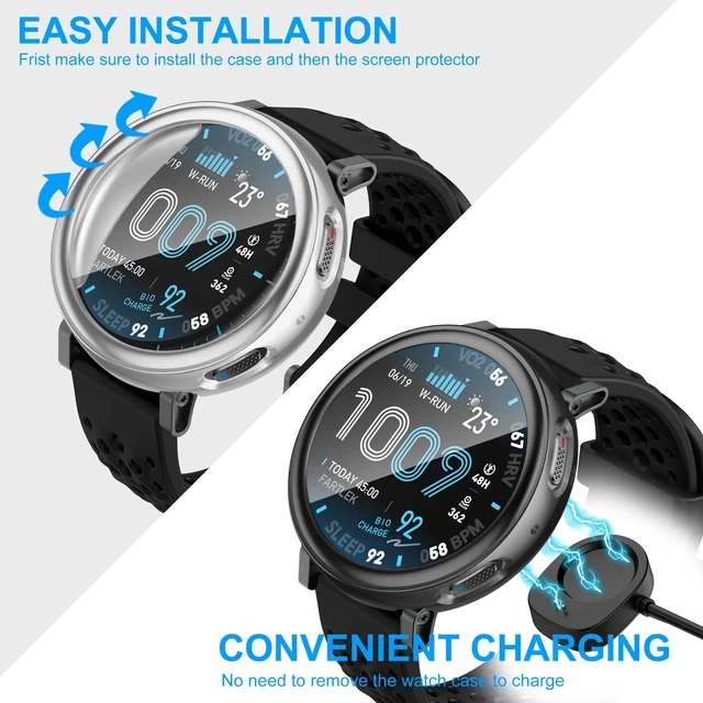 Alt view image 5 of 7 - 8 Pack Case Compatible for Amazfit Active Max with Tempered Glass Screen Protector, Shockproof Soft TPU Cover Compatible with Amazfit Active Max