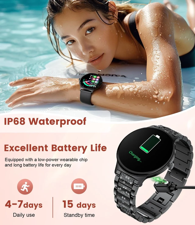 Alt view image 4 of 7 - Ultra-Thin Smart Watch for Women,1.43" Always-on Display Smart Watch with Bluetooth Call,Health Tracker 100+ Sports Modes, Mutifuction Women Smartwatch for Android iOS 2 Straps(Black)