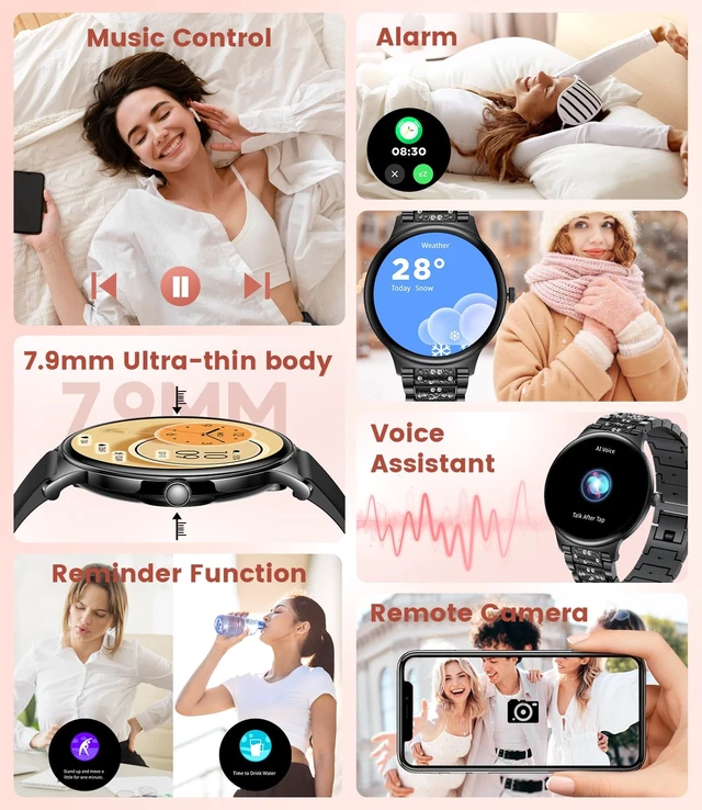 Alt view image 5 of 7 - Ultra-Thin Smart Watch for Women,1.43" Always-on Display Smart Watch with Bluetooth Call,Health Tracker 100+ Sports Modes, Mutifuction Women Smartwatch for Android iOS 2 Straps(Black)
