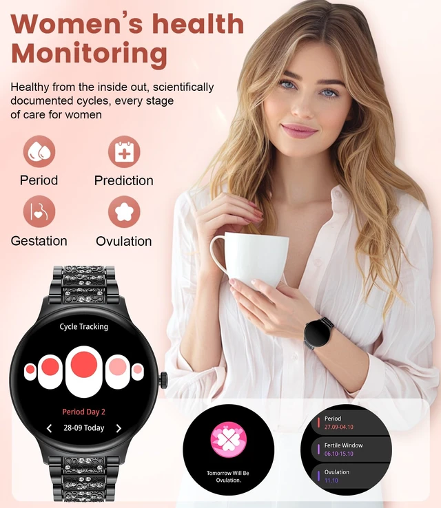 Alt view image 7 of 7 - Ultra-Thin Smart Watch for Women,1.43" Always-on Display Smart Watch with Bluetooth Call,Health Tracker 100+ Sports Modes, Mutifuction Women Smartwatch for Android iOS 2 Straps(Black)
