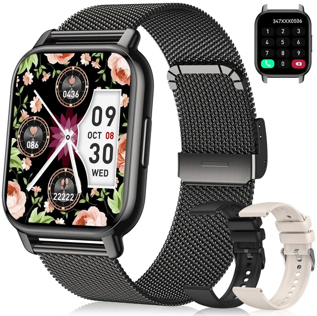 Main image of Smart Watch for Women(3 Bands), Fitness Tracker with Bluetooth Calls & AI Voice Control, 1.85 HD Screen, Heart Rate/SpO2 Monitor, Sleep Tracker, Compatible with Android iOS (Black)