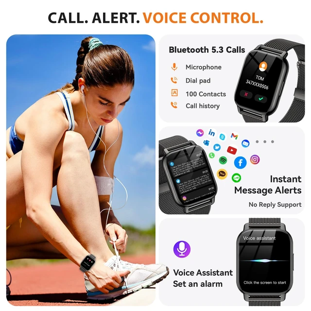 Alt view image 2 of 7 - Smart Watch for Women(3 Bands), Fitness Tracker with Bluetooth Calls & AI Voice Control, 1.85 HD Screen, Heart Rate/SpO2 Monitor, Sleep Tracker, Compatible with Android iOS (Black)