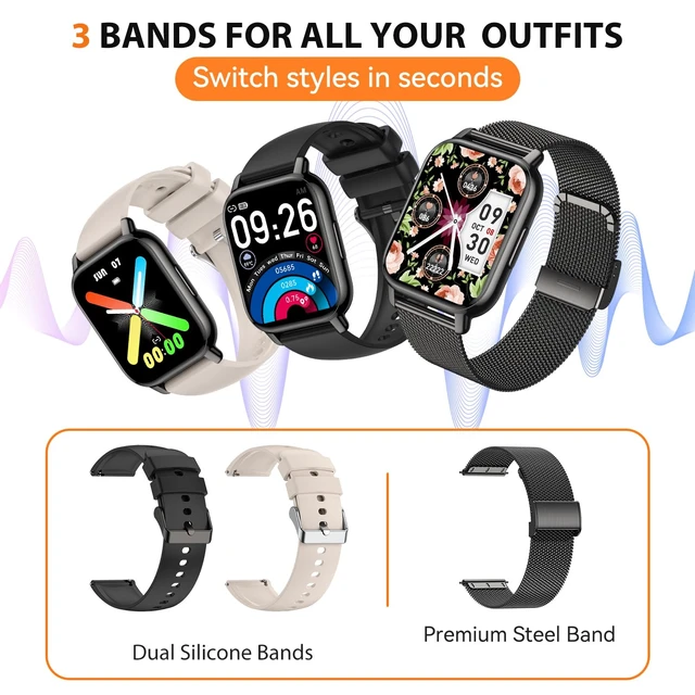 Alt view image 5 of 7 - Smart Watch for Women(3 Bands), Fitness Tracker with Bluetooth Calls & AI Voice Control, 1.85 HD Screen, Heart Rate/SpO2 Monitor, Sleep Tracker, Compatible with Android iOS (Black)