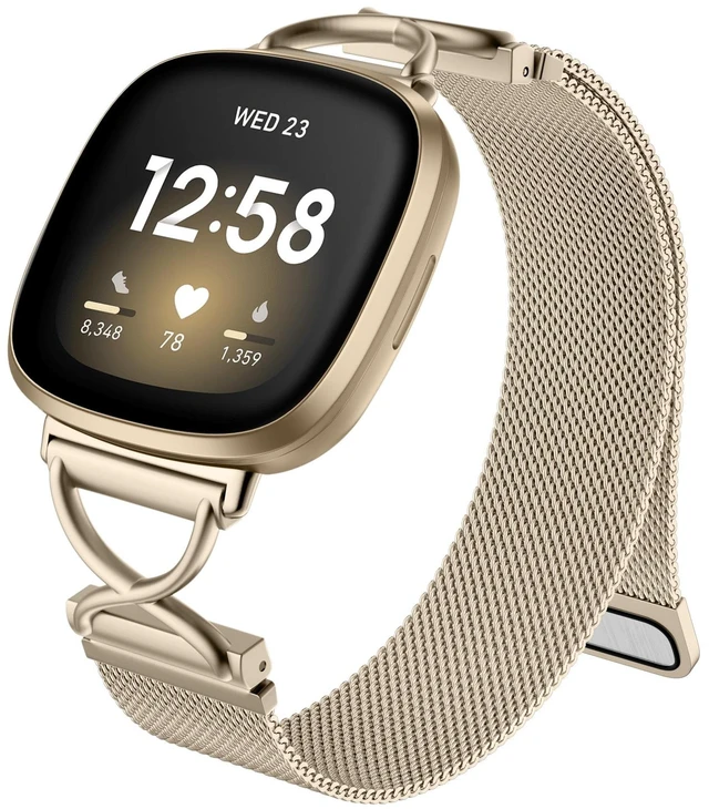 Main image of X-Shape Metal Band Compatible with Fitbit Versa 4/Sense 2/Versa 3/Sense Bands Women Men, Stainless Steel Soft Mesh Loop Strap Replacement for Fitbit Sense 2/Versa 3/Sense/Versa 4 Smartwatch