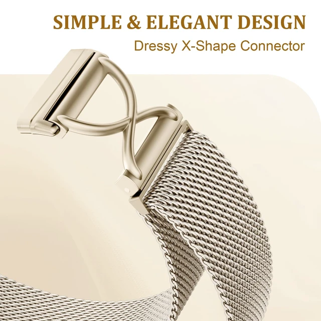 Alt view image 3 of 7 - X-Shape Metal Band Compatible with Fitbit Versa 4/Sense 2/Versa 3/Sense Bands Women Men, Stainless Steel Soft Mesh Loop Strap Replacement for Fitbit Sense 2/Versa 3/Sense/Versa 4 Smartwatch