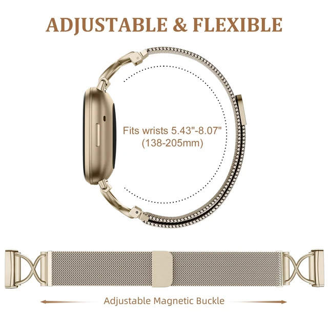 Alt view image 4 of 7 - X-Shape Metal Band Compatible with Fitbit Versa 4/Sense 2/Versa 3/Sense Bands Women Men, Stainless Steel Soft Mesh Loop Strap Replacement for Fitbit Sense 2/Versa 3/Sense/Versa 4 Smartwatch