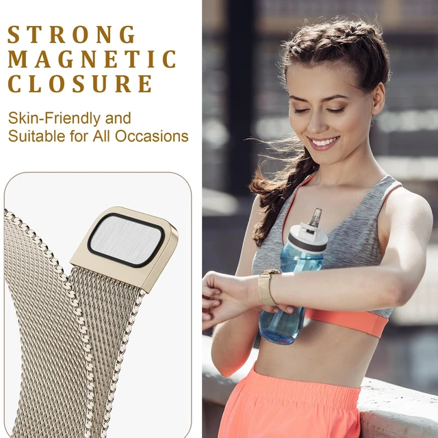 Alt view image 5 of 7 - X-Shape Metal Band Compatible with Fitbit Versa 4/Sense 2/Versa 3/Sense Bands Women Men, Stainless Steel Soft Mesh Loop Strap Replacement for Fitbit Sense 2/Versa 3/Sense/Versa 4 Smartwatch