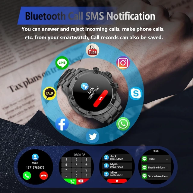 Alt view image 2 of 7 - Men's Smart Watch Round HD 1.53" Gold Blue Smart Watches for Men, Multiple Sports Modes, Bluetooth Voice Call. Available for iOS and Android (Black)