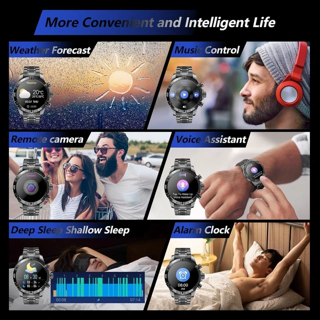 Alt view image 6 of 7 - Men's Smart Watch Round HD 1.53" Gold Blue Smart Watches for Men, Multiple Sports Modes, Bluetooth Voice Call. Available for iOS and Android (Black)