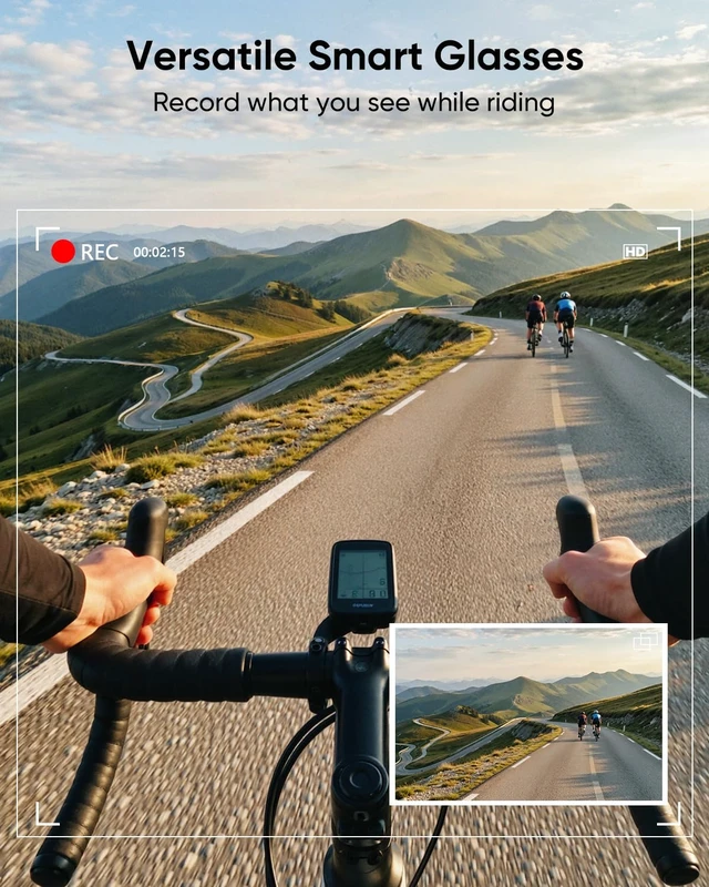 Alt view image 2 of 7 - AI Smart Glasses with Camera and Bluetooth,WiFi,Video Recording Audio Recording for Sports & Outdoor,Voice Control,Music Player,Real-Time Translation,Unisex