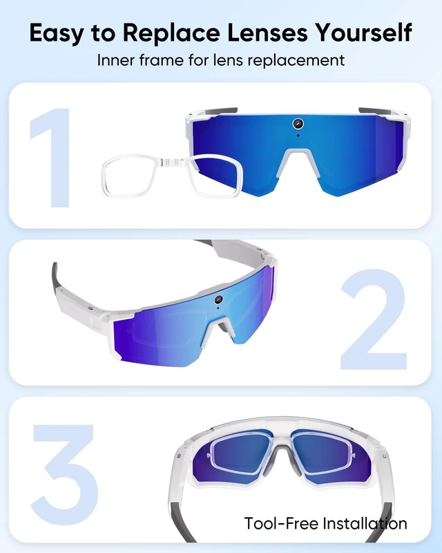 Alt view image 7 of 7 - AI Smart Glasses with Camera and Bluetooth,WiFi,Video Recording Audio Recording for Sports & Outdoor,Voice Control,Music Player,Real-Time Translation,Unisex