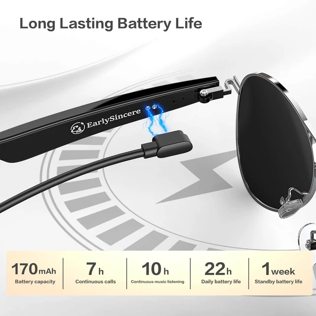 Alt view image 7 of 7 - Smart Glasses with 165-Language Real-Time AI Translation, Bluetooth 6.0 Audio, TAC Polarized Ice Blue Lens, UV400 Protection, Built-in Mic & Speaker, Open-Ear Headphones for Men & Women