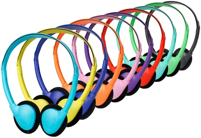 Main image of 10 Pack Kids Headphones Bulk for Classroom School Students On-Ear Wired Headphones Class Set for Teens Online Learning 3.5mm Jack Compatible with Chromebook Laptop PC Computer Mixed Colors