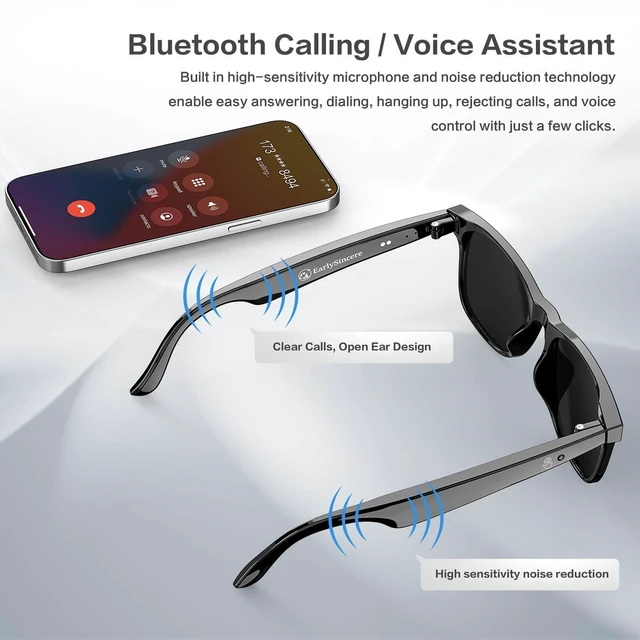 Alt view image 4 of 7 - Smart Glasses with 165 Languages Real-Time AI Translation, Bluetooth 6.0 Audio Sunglasses for Men Women, TAC Polarized Dark Black Lens UV400, Classic Wayfarer Open Ear Headphone Eyewear with Mic