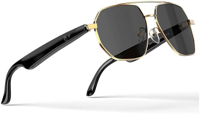 Main image of Smart Glasses with 165 Languages Real-Time AI Translation, Bluetooth 6.0 Audio Sunglasses for Men Women, Gold Frame TAC Polarized Black Lens UV400, Open Ear Headphone Glasses with Mic