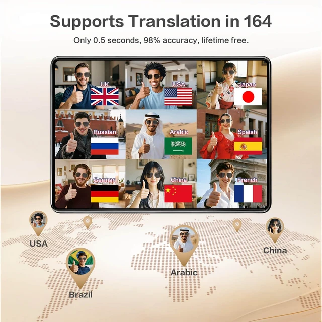 Alt view image 4 of 7 - Smart Glasses with 165 Languages Real-Time AI Translation, Bluetooth 6.0 Audio Sunglasses for Men Women, Gold Frame TAC Polarized Black Lens UV400, Open Ear Headphone Glasses with Mic