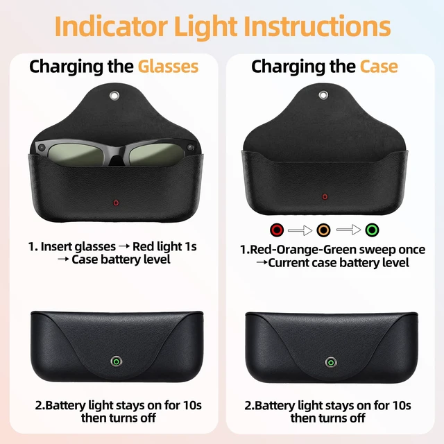 Alt view image 7 of 7 - Portable Glasses Charging Case Compatible with Ra-y-Ban Me-ta Oa-kley HSTN 3000mAh Wireless Charger Replacement with LED Indicator for Travel Outdoor Sports