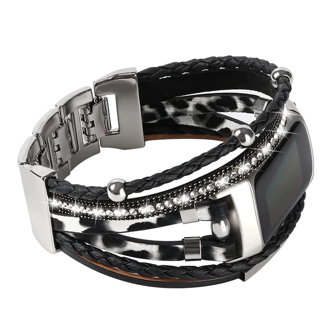 Alt view image 2 of 7 - Leather Bands Compatible with Fitbit Charge 6/Charge 5 Bands for Women, Boho Handmade Multilayer Wrap Bracelets Jewelry Strap Replacement for Charge 6/Charge 5 Fitness Tracker
