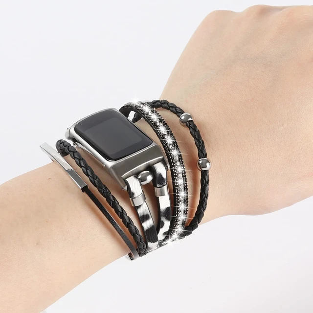 Alt view image 4 of 7 - Leather Bands Compatible with Fitbit Charge 6/Charge 5 Bands for Women, Boho Handmade Multilayer Wrap Bracelets Jewelry Strap Replacement for Charge 6/Charge 5 Fitness Tracker