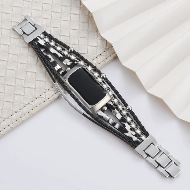 Alt view image 5 of 7 - Leather Bands Compatible with Fitbit Charge 6/Charge 5 Bands for Women, Boho Handmade Multilayer Wrap Bracelets Jewelry Strap Replacement for Charge 6/Charge 5 Fitness Tracker