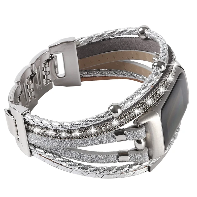 Alt view image 2 of 7 - Leather Bands Compatible with Fitbit Charge 6/Charge 5 Bands for Women, Boho Handmade Multilayer Wrap Bracelets Jewelry Strap Replacement for Charge 6/Charge 5 Fitness Tracker