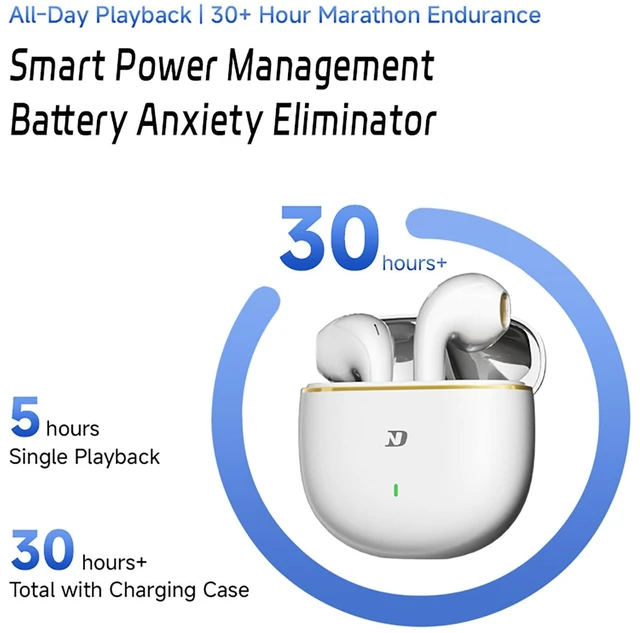 Alt view image 6 of 7 - ND Air3 True Wireless Earbuds, Bluetooth V5.4 Headphones with Noise Cancelling Mic, 13mm Driver, Deep Bass, 30H Playtime, Touch Control, for Sports, Gym, Commute, iPhone & Android