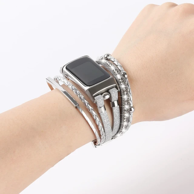 Alt view image 4 of 7 - Leather Bands Compatible with Fitbit Charge 6/Charge 5 Bands for Women, Boho Handmade Multilayer Wrap Bracelets Jewelry Strap Replacement for Charge 6/Charge 5 Fitness Tracker