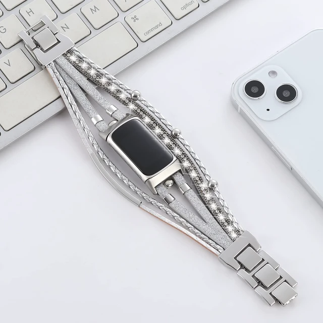 Alt view image 5 of 7 - Leather Bands Compatible with Fitbit Charge 6/Charge 5 Bands for Women, Boho Handmade Multilayer Wrap Bracelets Jewelry Strap Replacement for Charge 6/Charge 5 Fitness Tracker