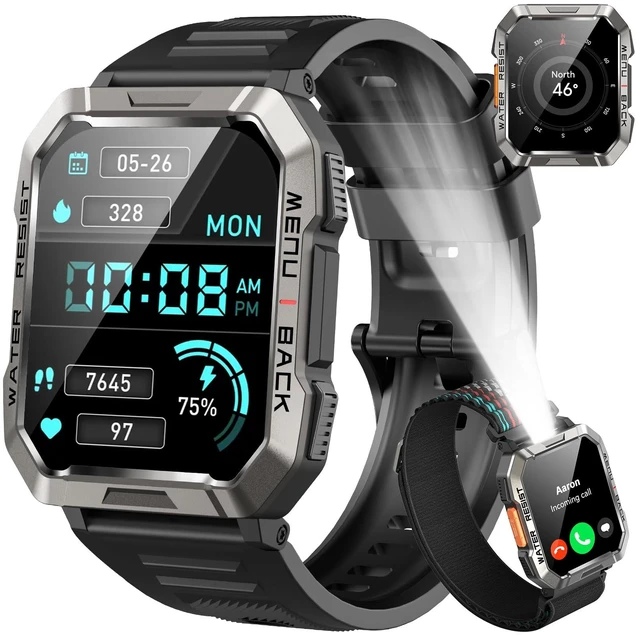 Main image of Smart Watch for Men Android iPhone, Bluetooth Call, Outdoor Sports Smartwatch, 100 Days Battery/Compass/Flashlight, 2.01Inch HD Touch Screen Fitness Tracker, IP68 Waterproof