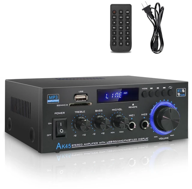 Main image of AK45 Bluetooth 5.0 Home Audio Amplifier, 400W 2 Channel Stereo Receiver Power Amplifier System with Remote Control, MIC,USB,RCA,FM Radio,Suitable for Home Theater Passive Speakers