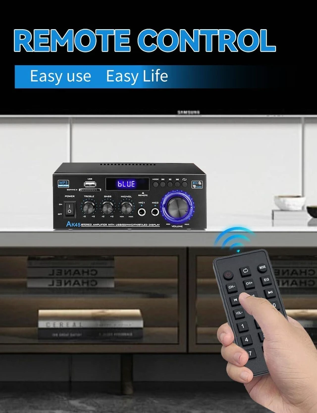 Alt view image 4 of 7 - AK45 Bluetooth 5.0 Home Audio Amplifier, 400W 2 Channel Stereo Receiver Power Amplifier System with Remote Control, MIC,USB,RCA,FM Radio,Suitable for Home Theater Passive Speakers