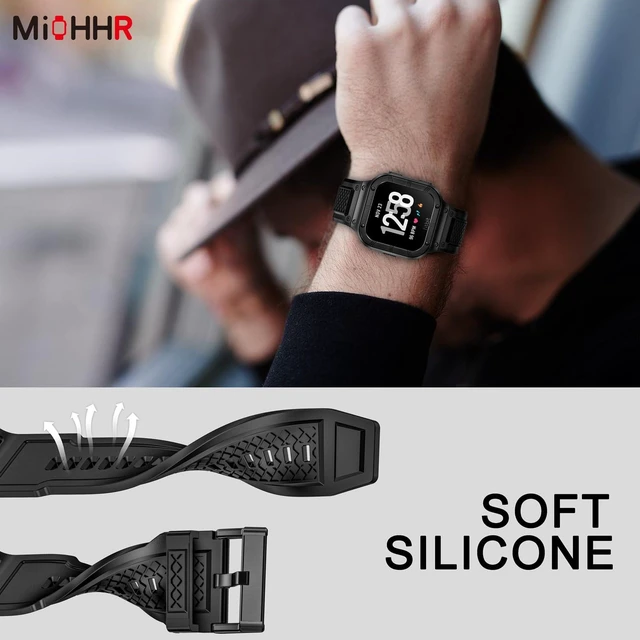 Alt view image 6 of 6 - Silicone Bands with Metal Case for Fitbit Versa 4/3/2/Lite, Sense/Sense 2 Soft Silicone Bands with Metal Case, Rugged Sports Protector Cover Replacement Wristbands for Men Women, Black