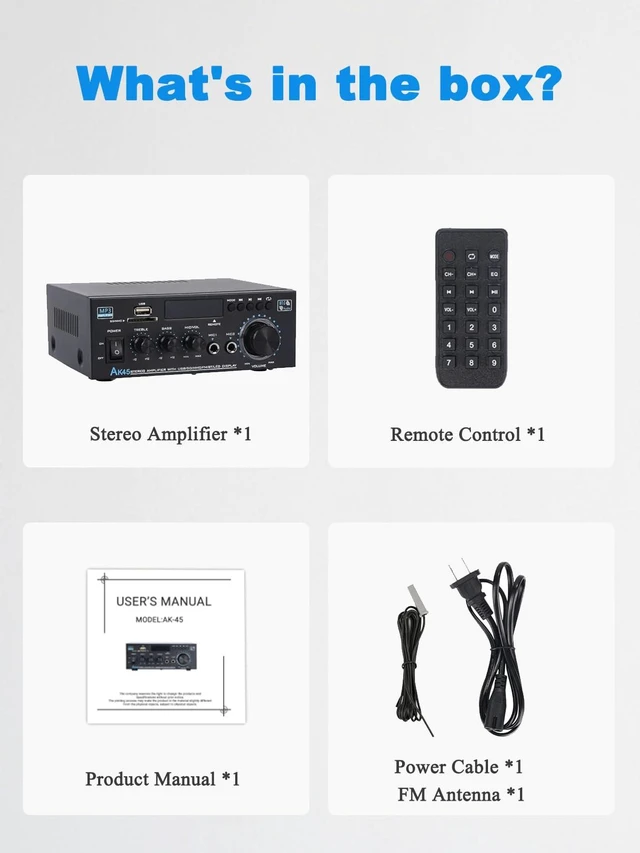 Alt view image 7 of 7 - AK45 Bluetooth 5.0 Home Audio Amplifier, 400W 2 Channel Stereo Receiver Power Amplifier System with Remote Control, MIC,USB,RCA,FM Radio,Suitable for Home Theater Passive Speakers