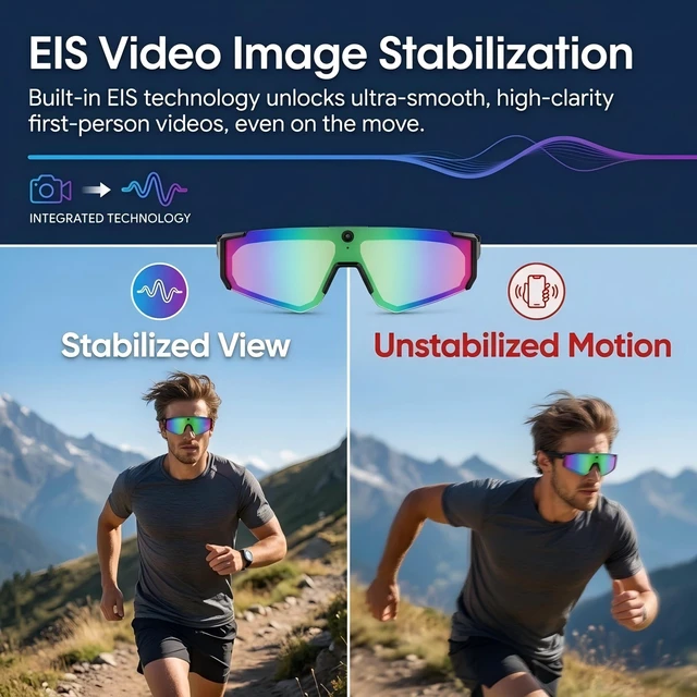 Alt view image 4 of 7 - AI Smart Glasses with Camera, Bluetooth Sunglasses for Sports-Blue 8MP HD, AI Image Enhancement, Built-In Storage, WiFi Transfer, Stabilization for Cycling, Travel & Daily Adventures