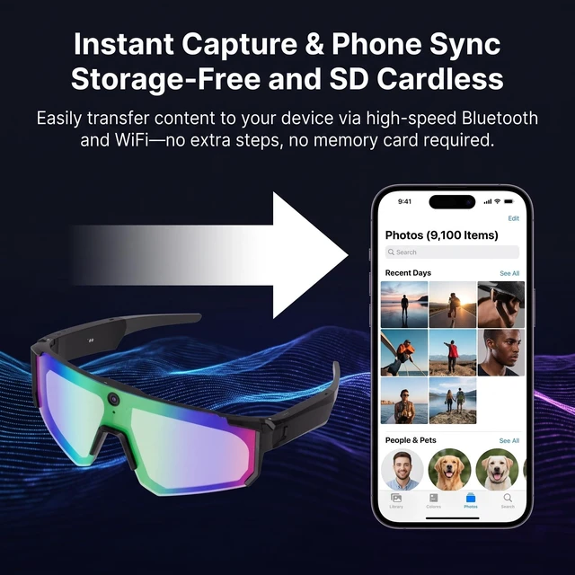 Alt view image 7 of 7 - AI Smart Glasses with Camera, Bluetooth Sunglasses for Sports-Blue 8MP HD, AI Image Enhancement, Built-In Storage, WiFi Transfer, Stabilization for Cycling, Travel & Daily Adventures
