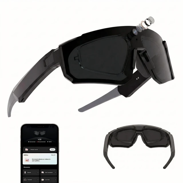 Main image of AI Smart Glasses with Camera, Bluetooth Sunglasses for Sports-Black 8MP HD, AI Image Enhancement, Built-In Storage, WiFi Transfer, Stabilization for Cycling, Travel & Daily Adventures