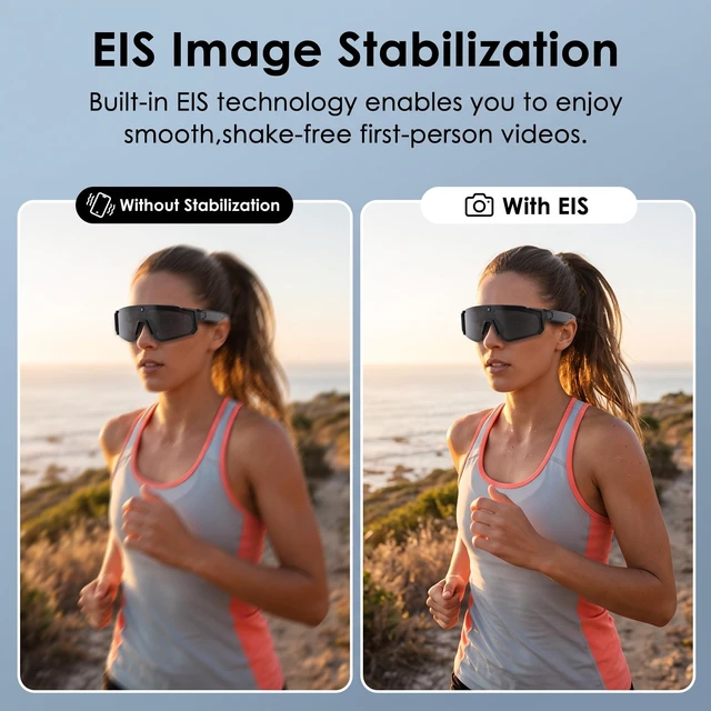 Alt view image 3 of 7 - AI Smart Glasses with Camera, Bluetooth Sunglasses for Sports-Black 8MP HD, AI Image Enhancement, Built-In Storage, WiFi Transfer, Stabilization for Cycling, Travel & Daily Adventures
