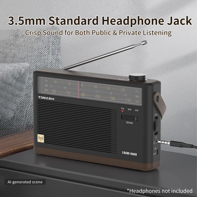 Alt view image 5 of 7 - Portable AM FM SW Radio, Retro Transistor Radio, Type-C Charging Rechargeable & AC powered: Headphone jack and LED indicator make listening convenient at home, while traveling or outdoors