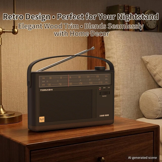 Alt view image 7 of 7 - Portable AM FM SW Radio, Retro Transistor Radio, Type-C Charging Rechargeable & AC powered: Headphone jack and LED indicator make listening convenient at home, while traveling or outdoors