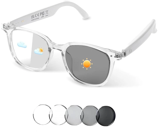 Main image of Smart Glasses for Women Men, Bluetoot Glasses with Color-Changing Lenses Open Ear Sound Speakers, Magnetic Charging, Voice Assistant, Music/Calls, Blue Light Audio Glasses for Working Travel (Clear)