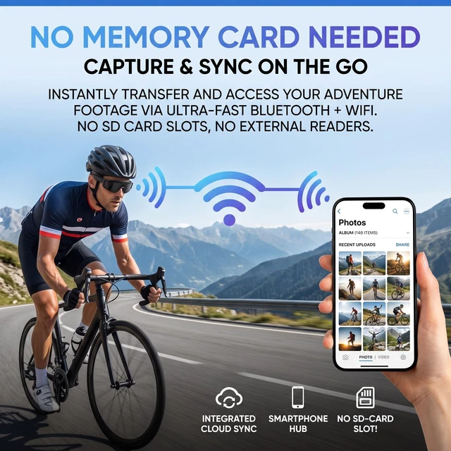 Alt view image 7 of 7 - AI Smart Glasses with Camera, Bluetooth Sunglasses for Sports-Black 8MP HD, AI Image Enhancement, Built-In Storage, WiFi Transfer, Stabilization for Cycling, Travel & Daily Adventures