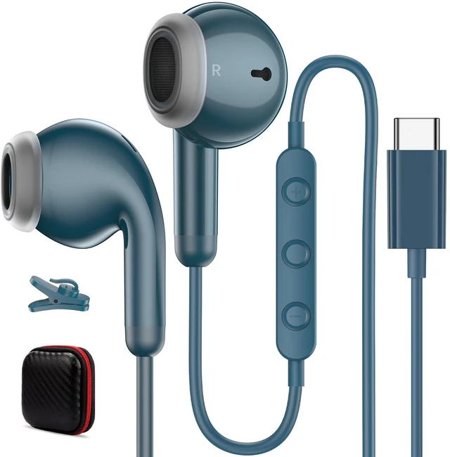 Main image of USB C Headphones for iPhone 18 Pro/17 Pro Max 16 Wired Earbuds,Blue Type C Earphones with Mic Volume Control,Stereo Corded Headphones for Samsung S26 S25 S24 A16 A17 for Apple iPad Air 11 10th