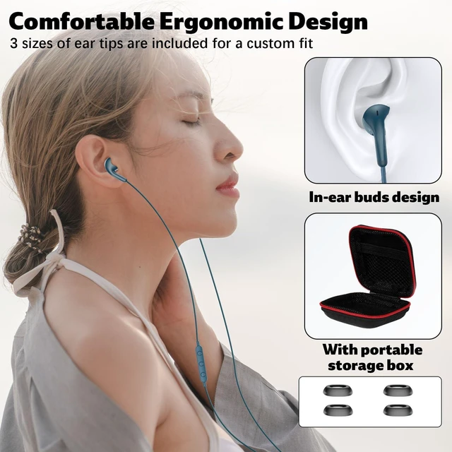 Alt view image 3 of 7 - USB C Headphones for iPhone 18 Pro/17 Pro Max 16 Wired Earbuds,Blue Type C Earphones with Mic Volume Control,Stereo Corded Headphones for Samsung S26 S25 S24 A16 A17 for Apple iPad Air 11 10th