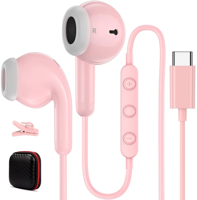 Main image of USB C Headphones for iPhone 18 Pro/17 Pro Max 16 Wired Earbuds,Pink Type C Earphones with Mic Volume Control,Stereo Corded Headphones for Samsung S26 S25 S24 A16 A17 for Apple iPad Air 11 10th