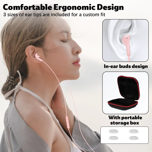 Alt view image 2 of 7 - USB C Headphones for iPhone 18 Pro/17 Pro Max 16 Wired Earbuds,Pink Type C Earphones with Mic Volume Control,Stereo Corded Headphones for Samsung S26 S25 S24 A16 A17 for Apple iPad Air 11 10th