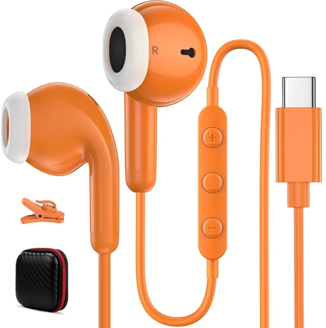 Main image of USB C Headphones for iPhone 18 Pro Max 17 16 Wired Earbuds,0range Type C Earphones with Mic Volume Control,Stereo Corded Headphones for Samsung S26 S25 S24 A16 A17 for Apple iPad Air 11 10th
