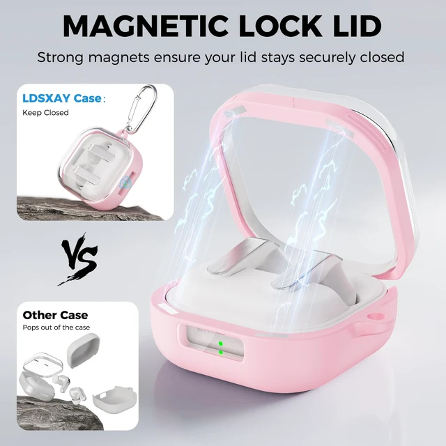 Alt view image 3 of 7 - for Samsung Galaxy Buds 4 Pro Case Cover with Magnetic Safety Lock Hard Shell Shockproof Protective Magnetic Case for Galaxy Buds 4 Earbuds 2026 with Cleaner Kit & Carabiner, Pink