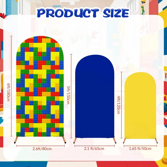 Alt view image 2 of 7 - 3 Pcs Arch Backdrop Cover Spandex Stretch, Blue, Classic 4ft 5ft 6ft for Arch Stand, Stretchable Spandex Fits Frames, Building Blocks Theme Birthday Shower, Sport Event Backdrop