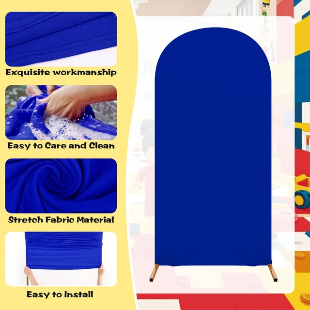 Alt view image 3 of 7 - 3 Pcs Arch Backdrop Cover Spandex Stretch, Blue, Classic 4ft 5ft 6ft for Arch Stand, Stretchable Spandex Fits Frames, Building Blocks Theme Birthday Shower, Sport Event Backdrop